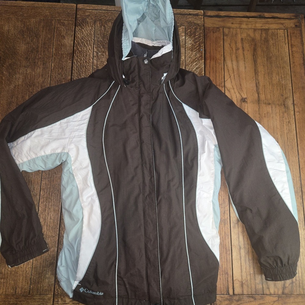 Columbia 3 in 1 Womens Interchange Jacket Brown Aqua Sz Med Coat Zip Out Liner
